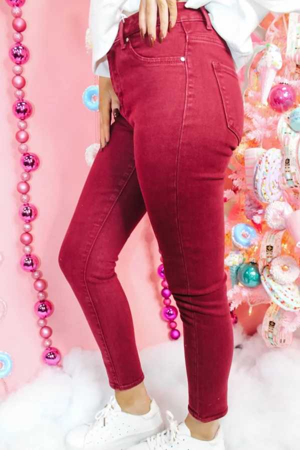 Allie Lynn's Boutique Pants<High Rise Skinny Pants "Wine"