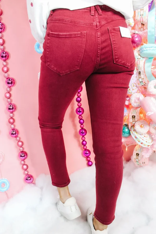 Allie Lynn's Boutique Pants<High Rise Skinny Pants "Wine"