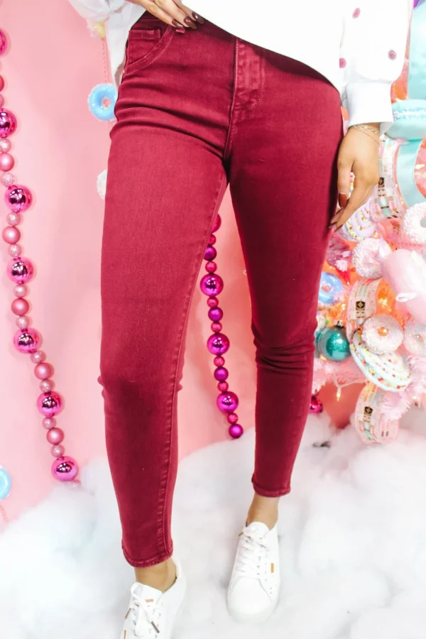 Allie Lynn's Boutique Pants<High Rise Skinny Pants "Wine"