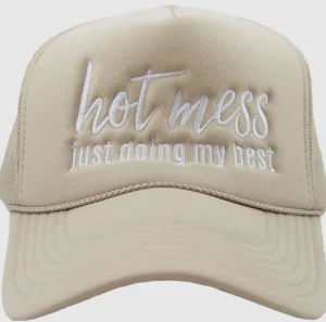 Allie Lynn's Boutique Trucker Hats<Hot Mess Just Doing My Best Trucker Hat "Khaki"