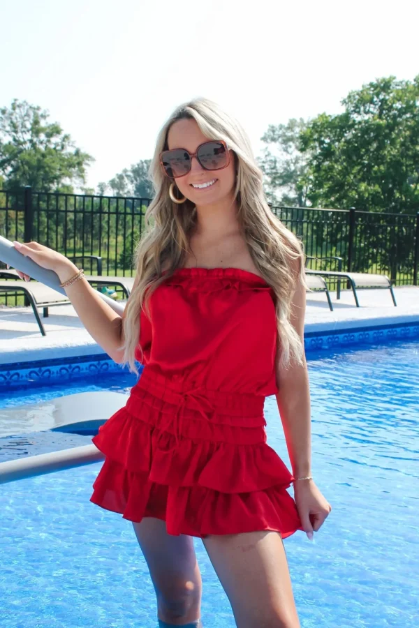 Allie Lynn's Boutique Rompers/Sets<Hot Red Strapless Romper Dress