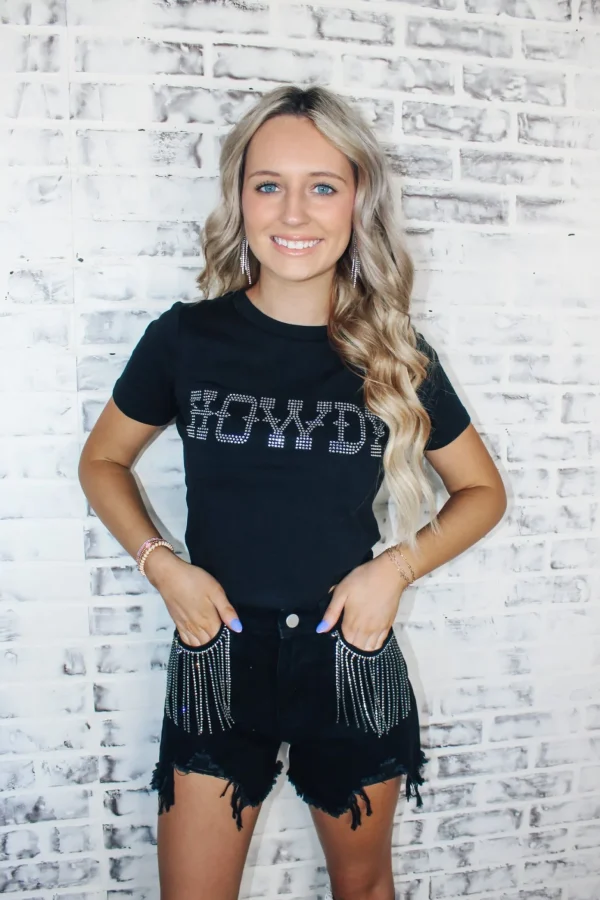 Allie Lynn's Boutique Graphic Tees<Howdy Rhinestone Crop Top