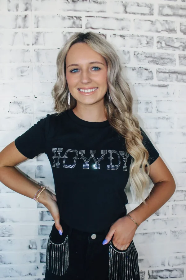 Allie Lynn's Boutique Graphic Tees<Howdy Rhinestone Crop Top