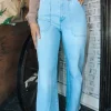 Allie Lynn's Boutique Pants<Hr Cargo Pocket Wide Leg Jeans "Light Denim"