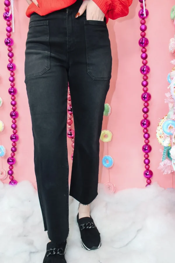 Allie Lynn's Boutique Pants<Hr Utility Wide Leg Jeans "Washed Black"