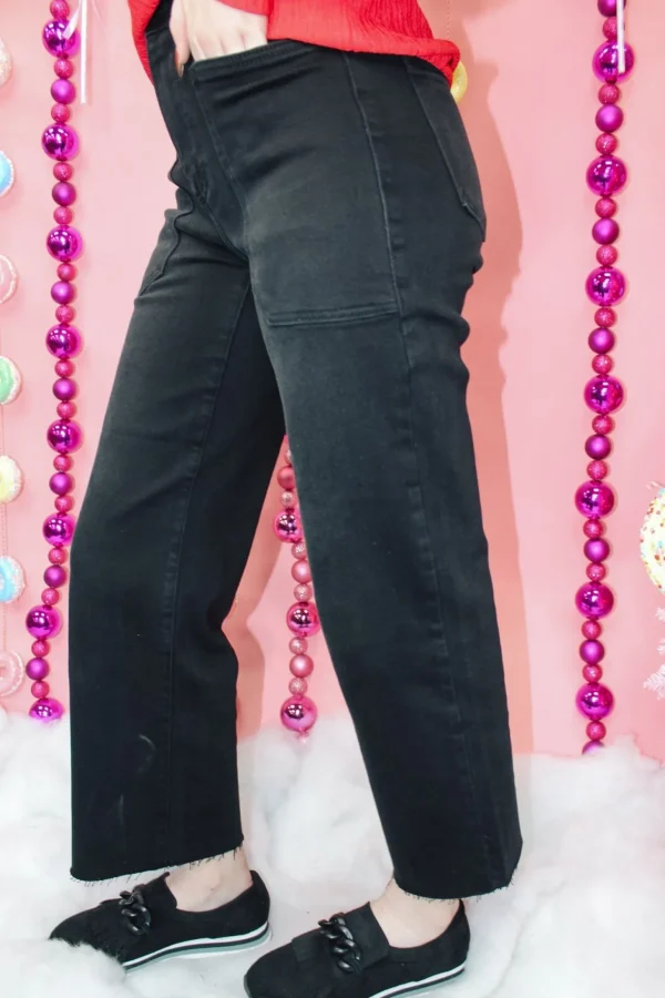 Allie Lynn's Boutique Pants<Hr Utility Wide Leg Jeans "Washed Black"