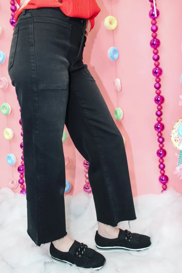 Allie Lynn's Boutique Pants<Hr Utility Wide Leg Jeans "Washed Black"