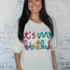 Allie Lynn's Boutique Printed Tops<It'S My Birthday Sweater Top "Ivory"