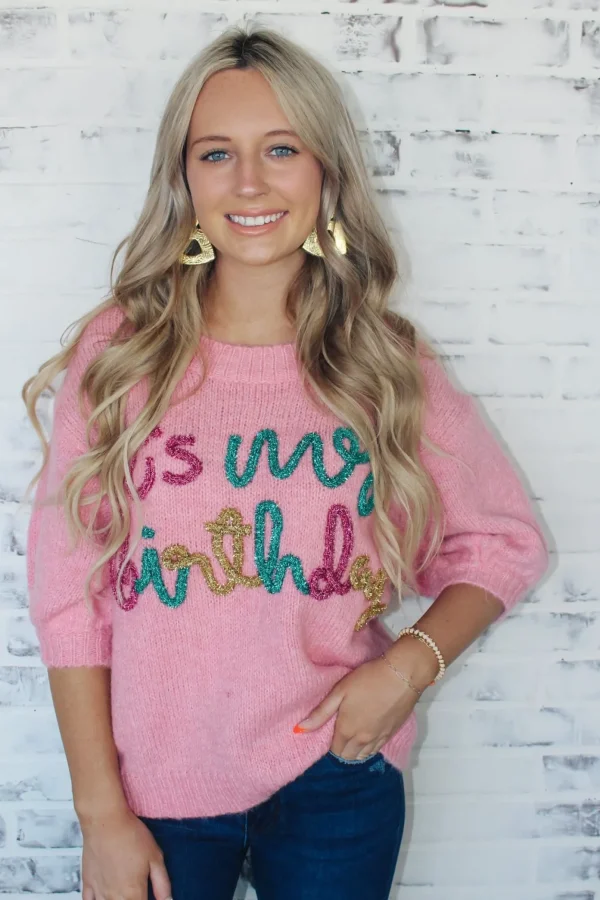 Allie Lynn's Boutique Sweaters/Jackets<It'S My Birthday" Sweater Top "Pink"