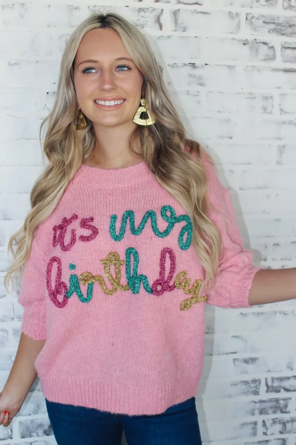 Allie Lynn's Boutique Sweaters/Jackets<It'S My Birthday" Sweater Top "Pink"