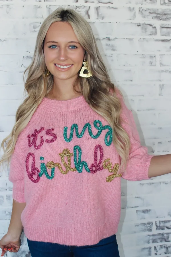 Allie Lynn's Boutique Sweaters/Jackets<It'S My Birthday" Sweater Top "Pink"