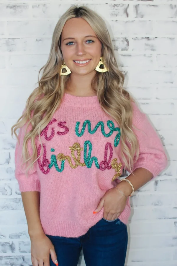 Allie Lynn's Boutique Sweaters/Jackets<It'S My Birthday" Sweater Top "Pink"