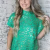 Allie Lynn's Boutique Sweaters/Jackets<Kelly Green Cheetah Sweater Top