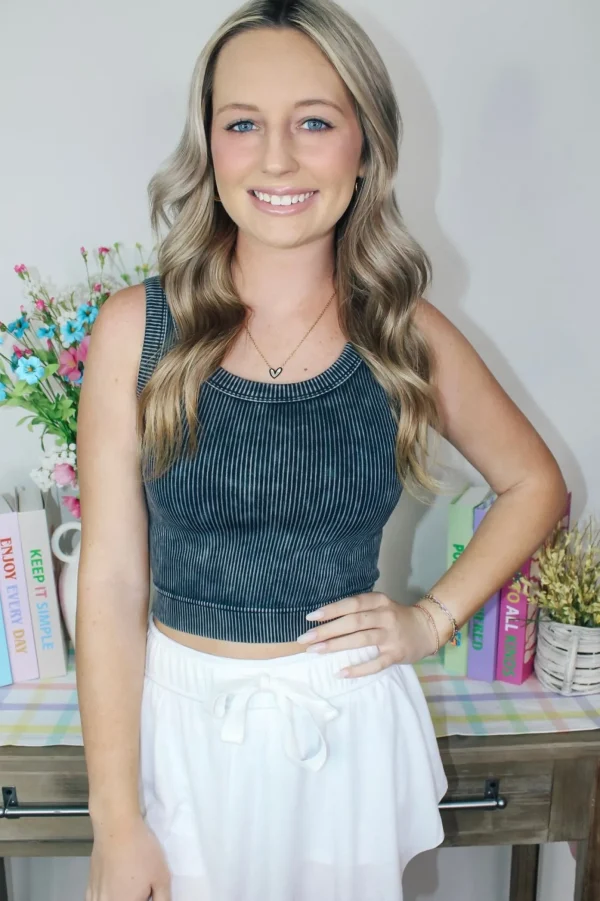 Allie Lynn's Boutique Solid Tops<Knit Cropped Tank Top "Ash Black"