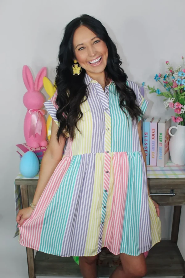 Allie Lynn's Boutique Printed Dresses<Lemon Blush Stripped Dress