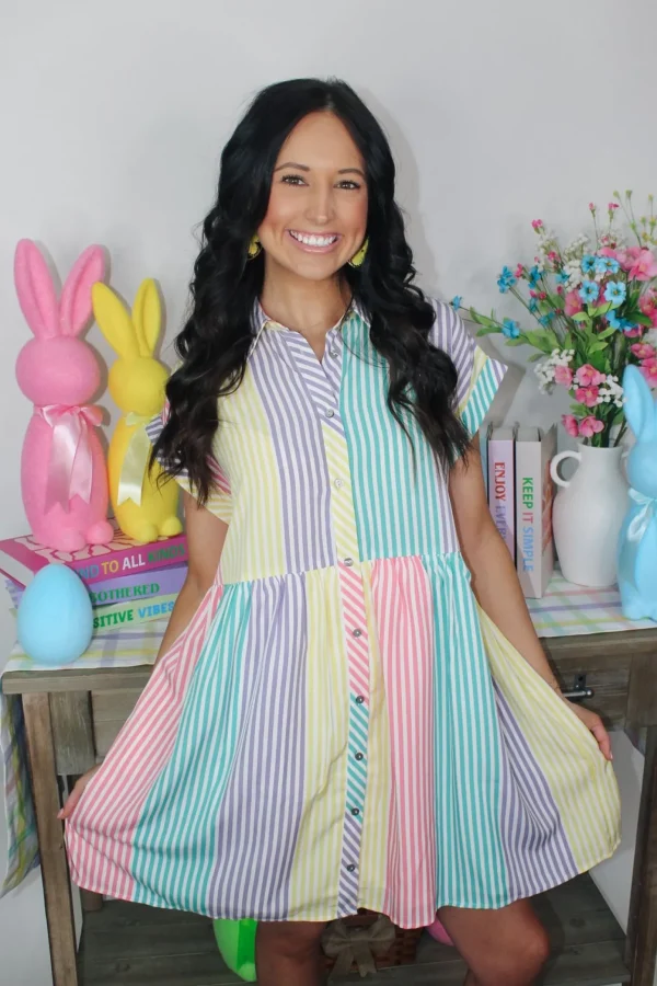 Allie Lynn's Boutique Printed Dresses<Lemon Blush Stripped Dress