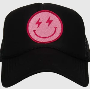 Allie Lynn's Boutique Trucker Hats<Lightning Happy Face Trucker Hat "Black"