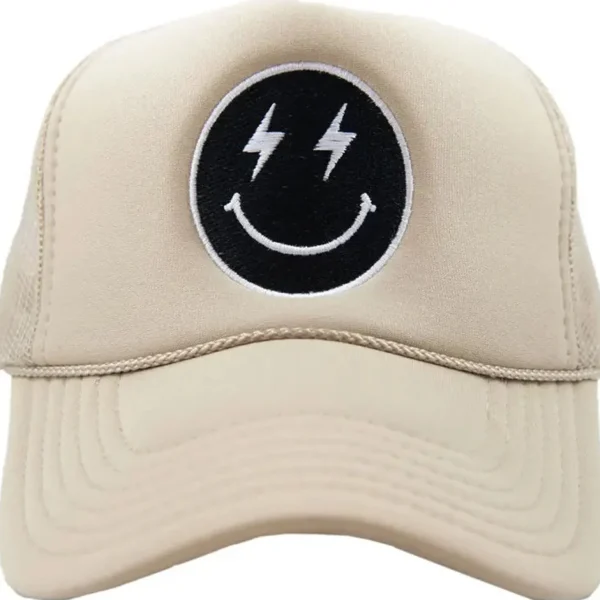 Allie Lynn's Boutique Trucker Hats<Lightning Happy Face Trucker Hat "Khaki"