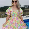 Allie Lynn's Boutique Printed Dresses<Lime Orange Sweetheart Neckline Dress