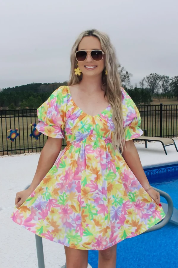 Allie Lynn's Boutique Printed Dresses<Lime Orange Sweetheart Neckline Dress