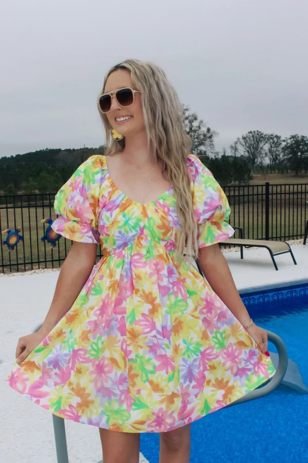 Allie Lynn's Boutique Printed Dresses<Lime Orange Sweetheart Neckline Dress