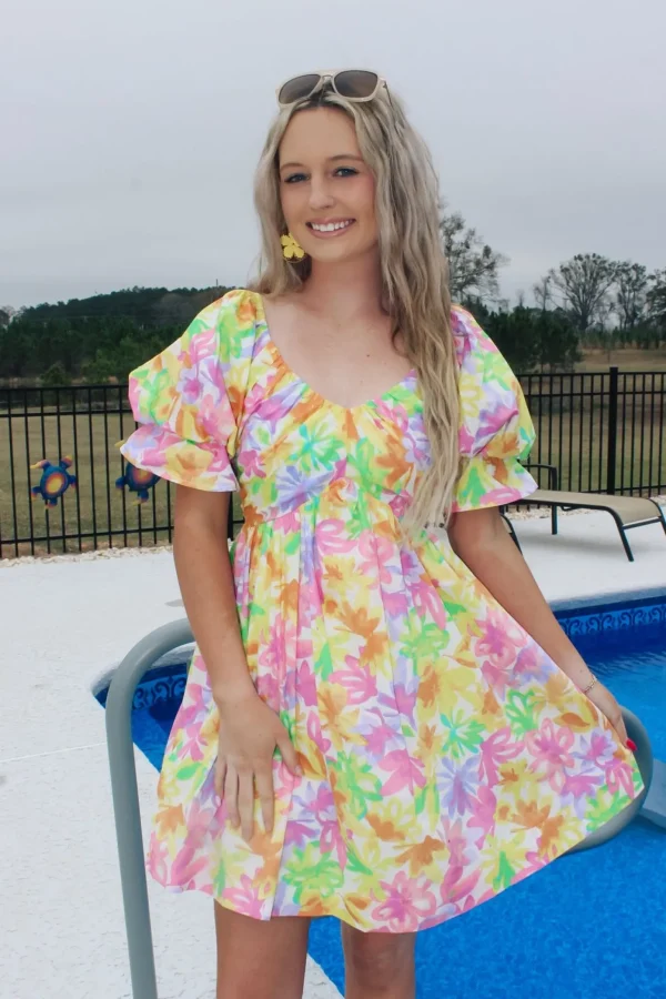 Allie Lynn's Boutique Printed Dresses<Lime Orange Sweetheart Neckline Dress