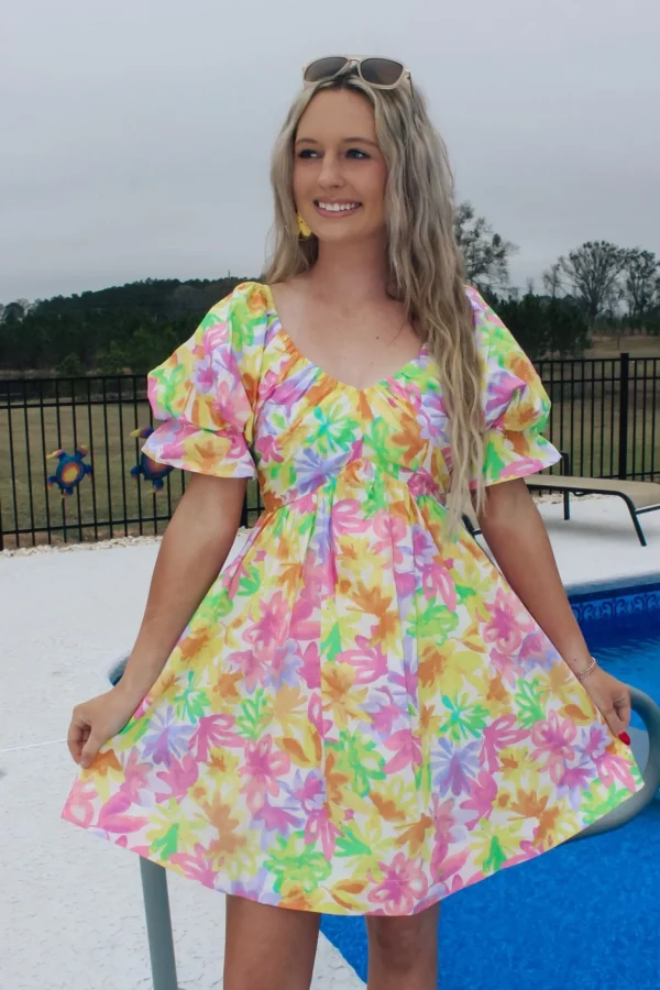 Allie Lynn's Boutique Printed Dresses<Lime Orange Sweetheart Neckline Dress