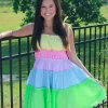 Allie Lynn's Boutique Solid Dresses<Limeade Colorblock Tiered Dress