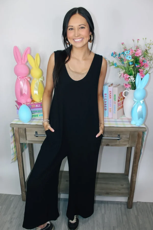 Allie Lynn's Boutique Rompers/Sets<Linen Wide Leg Jumpsuit "Black"