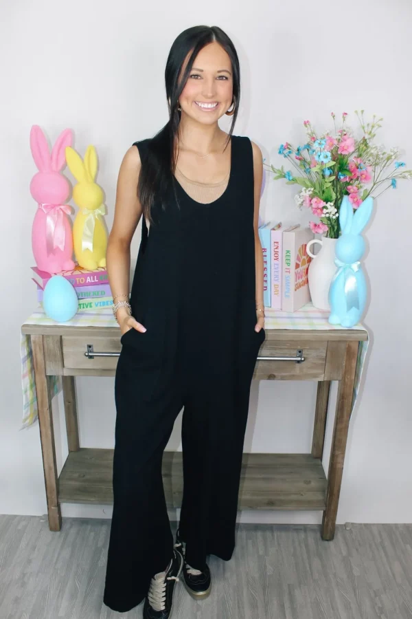 Allie Lynn's Boutique Rompers/Sets<Linen Wide Leg Jumpsuit "Black"