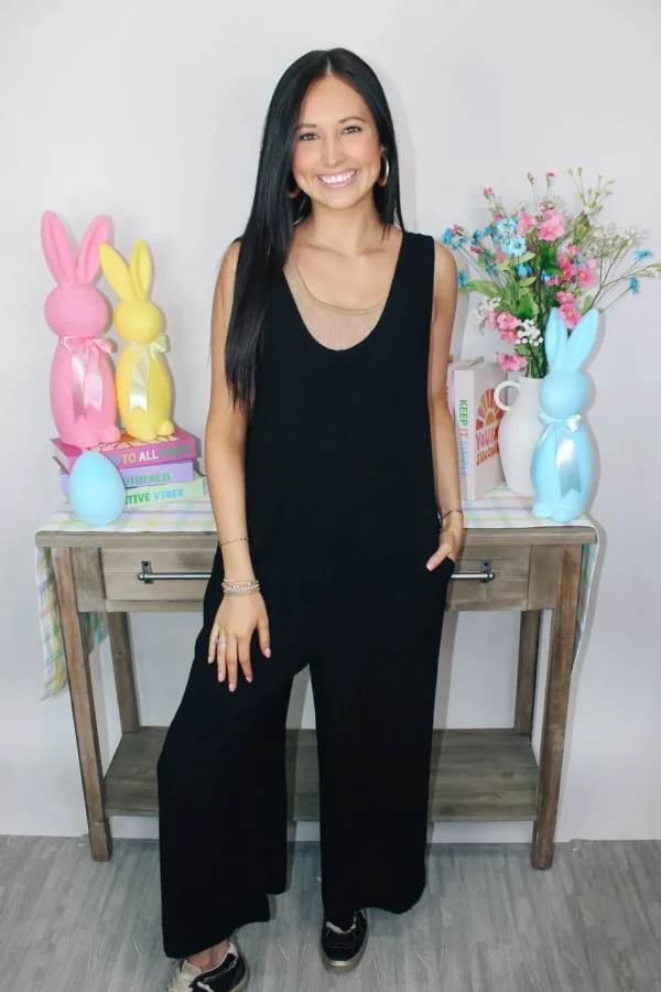 Allie Lynn's Boutique Rompers/Sets<Linen Wide Leg Jumpsuit "Black"