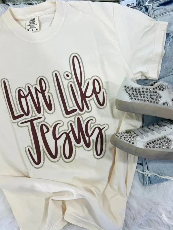 Allie Lynn's Boutique Graphic Tees<Love Like Jesus Glitter Graphic Tee