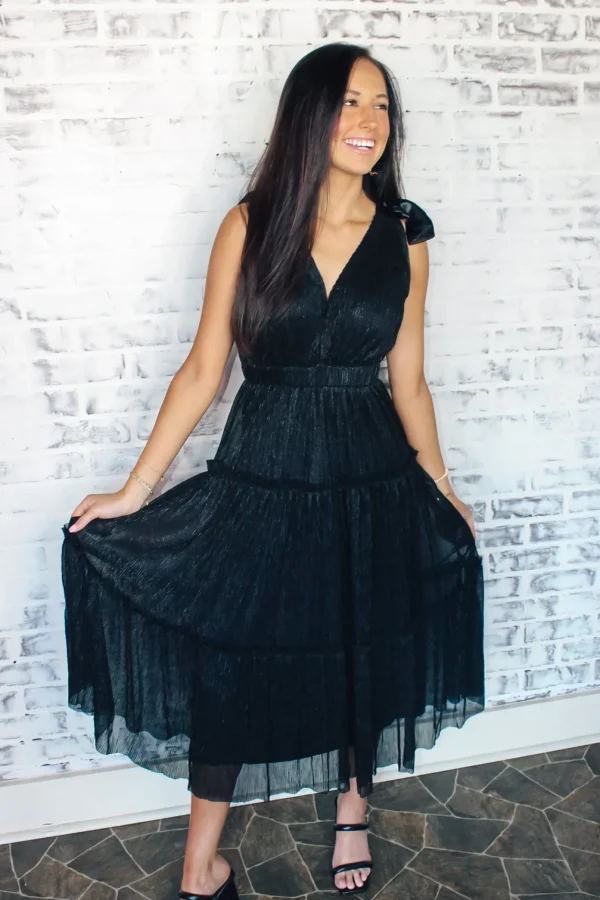 Allie Lynn's Boutique Solid Dresses<Lurex Three Tier Midi Dress