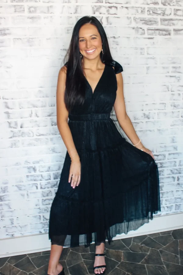 Allie Lynn's Boutique Solid Dresses<Lurex Three Tier Midi Dress