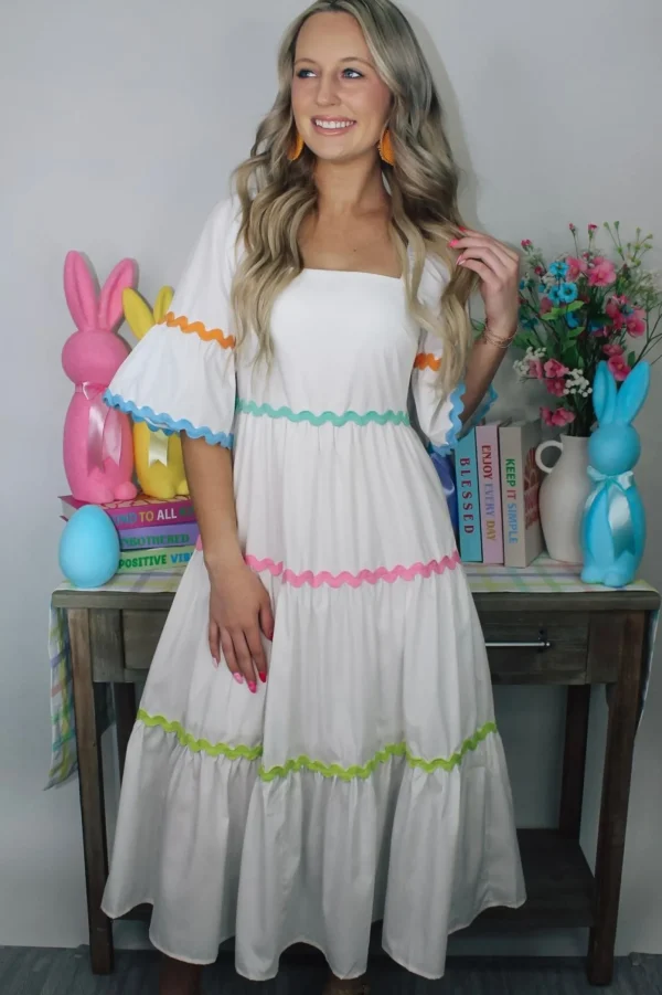 Allie Lynn's Boutique Maxi/Midi Dresses<Multi Ric Rac Dress "Off White"