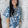 Allie Lynn's Boutique Printed Tops<Navy U0026 White Mix Top