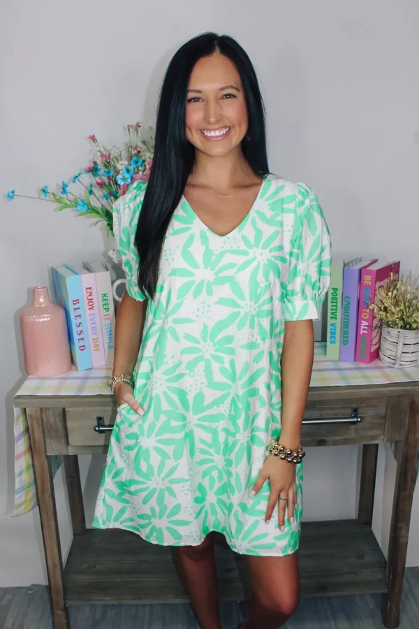 Allie Lynn's Boutique Printed Dresses<Neon Mint Mini Dress