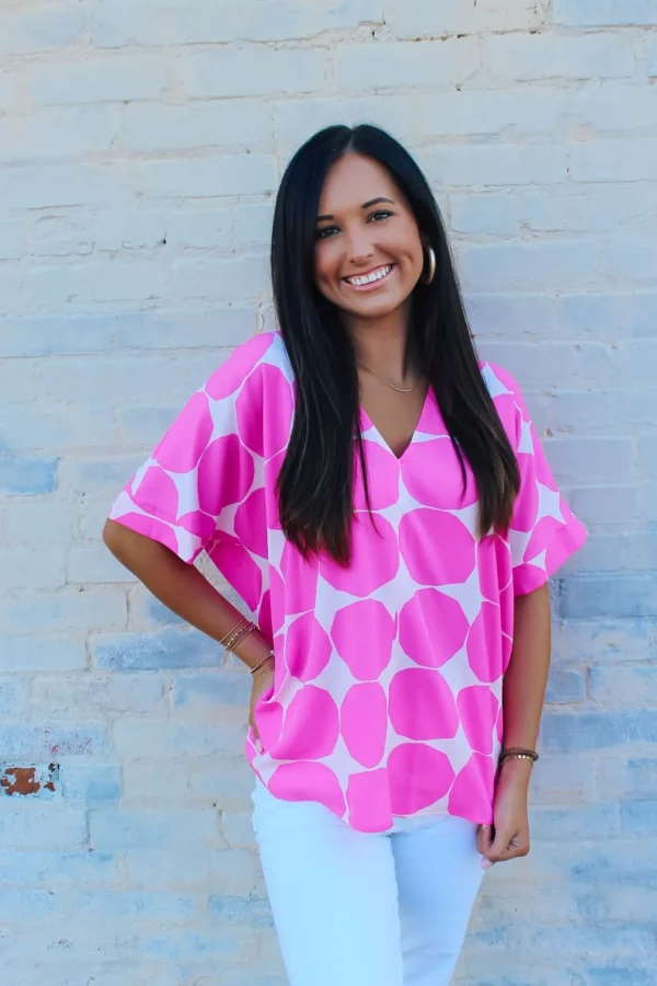 Allie Lynn's Boutique Printed Tops<On The Dot Top "Pink"