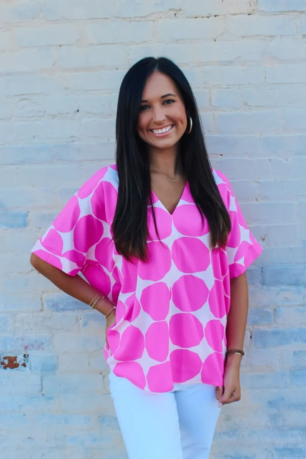 Allie Lynn's Boutique Printed Tops<On The Dot Top "Pink"