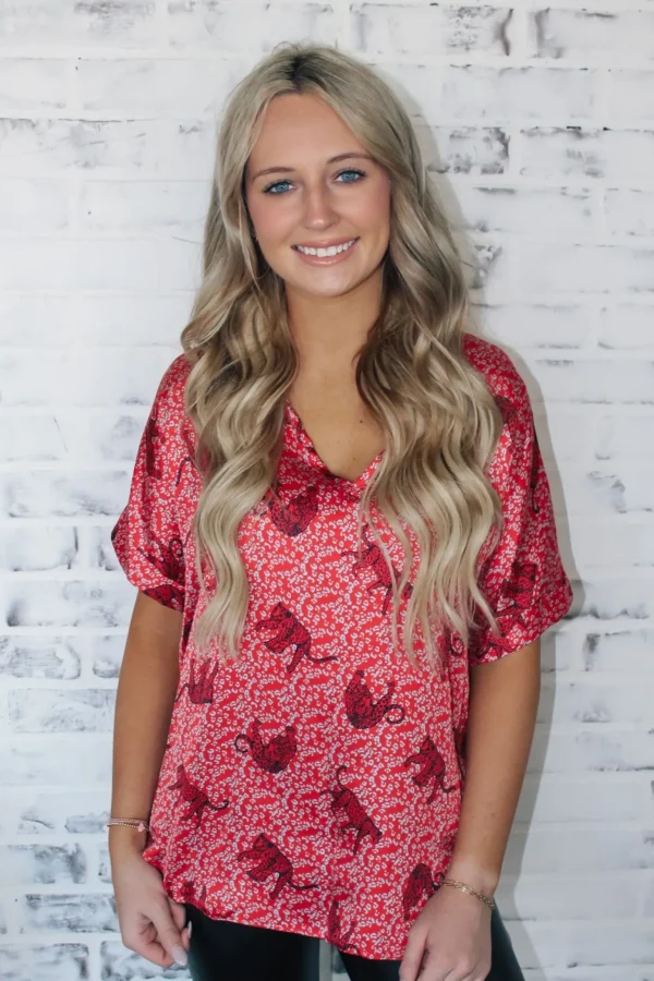 Allie Lynn's Boutique Printed Tops<On The Prowl Cuff Sleeve Top