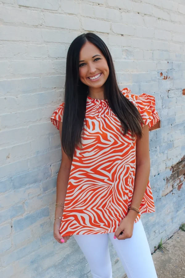 Allie Lynn's Boutique Printed Tops<Orange Zebra Top