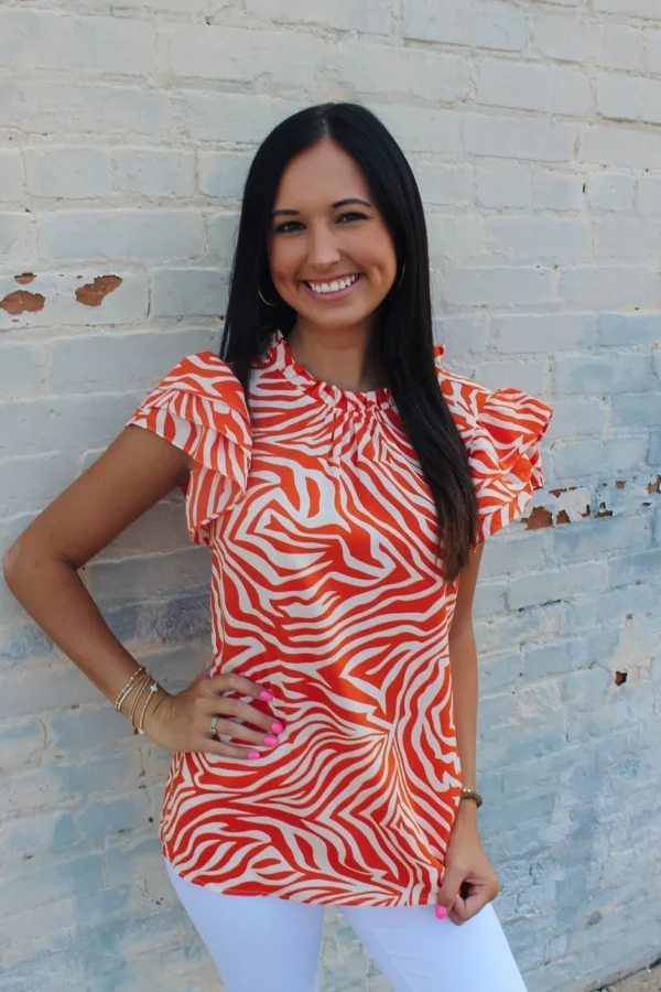 Allie Lynn's Boutique Printed Tops<Orange Zebra Top