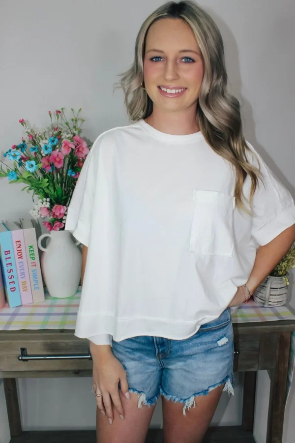 Allie Lynn's Boutique Solid Tops<Oversized Washed Crop Top "White"