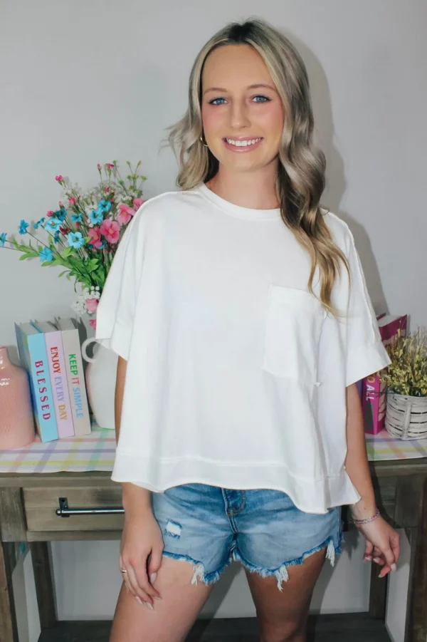 Allie Lynn's Boutique Solid Tops<Oversized Washed Crop Top "White"