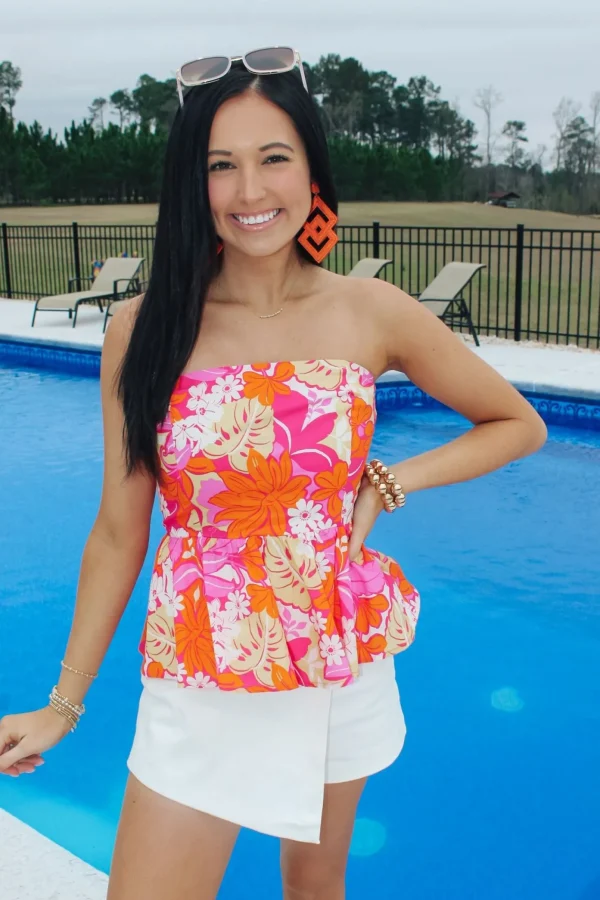 Allie Lynn's Boutique Spring Break Edit<Pink/Orange Floral Printed Top