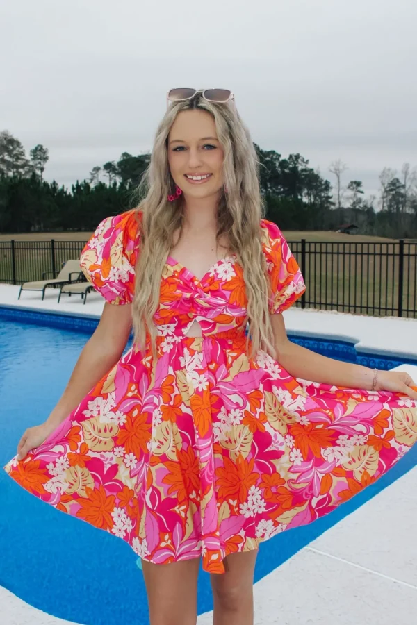 Allie Lynn's Boutique Printed Dresses<Pink/Orange Floral Printed Mini Dress