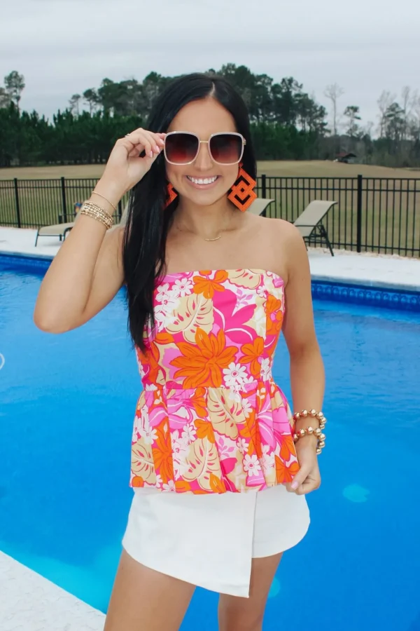 Allie Lynn's Boutique Spring Break Edit<Pink/Orange Floral Printed Top