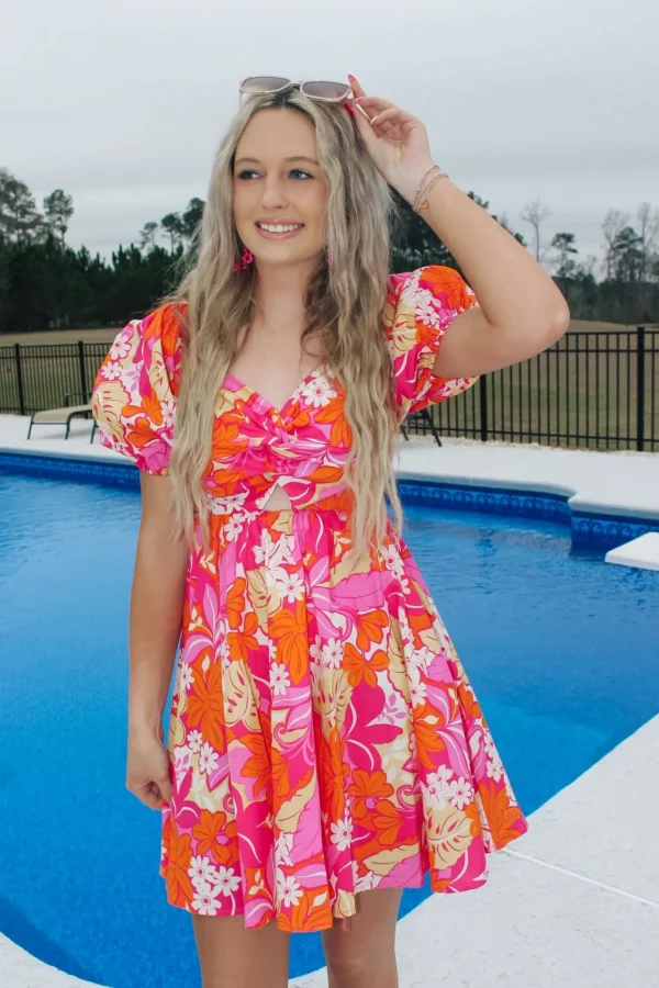 Allie Lynn's Boutique Printed Dresses<Pink/Orange Floral Printed Mini Dress