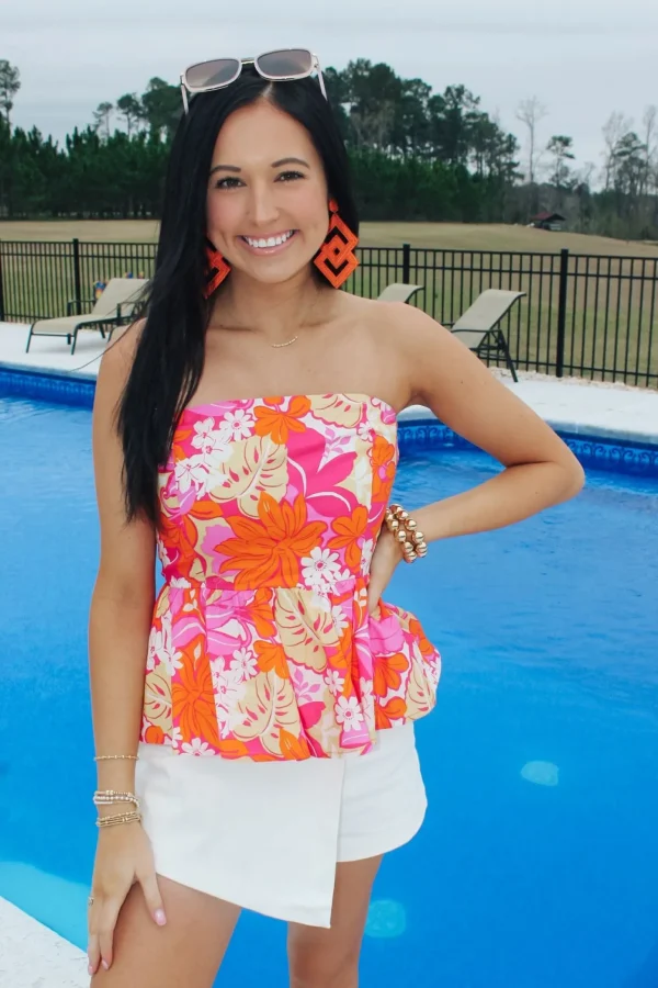 Allie Lynn's Boutique Spring Break Edit<Pink/Orange Floral Printed Top