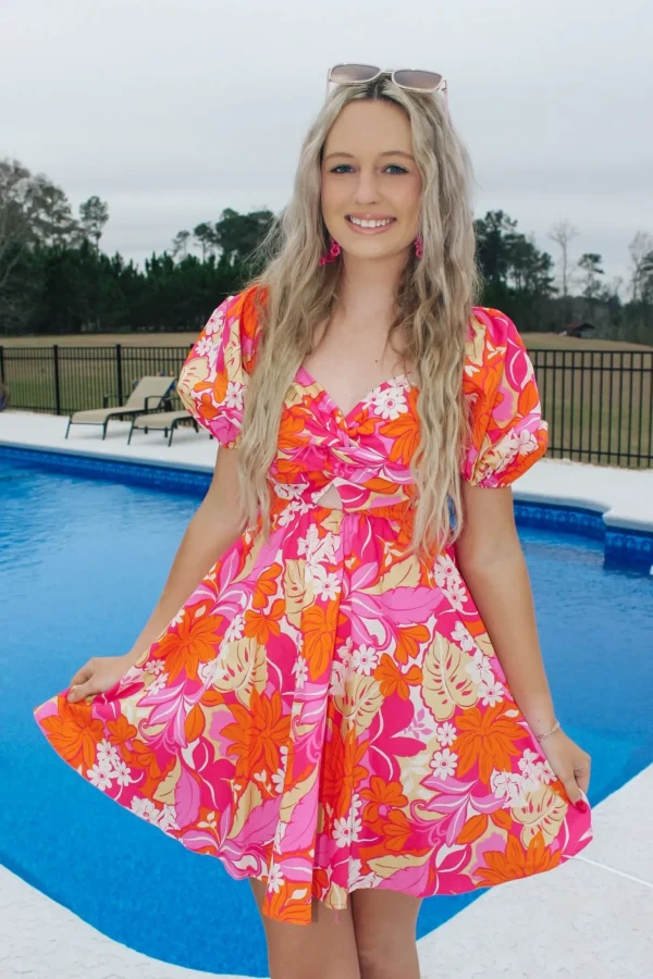 Allie Lynn's Boutique Printed Dresses<Pink/Orange Floral Printed Mini Dress